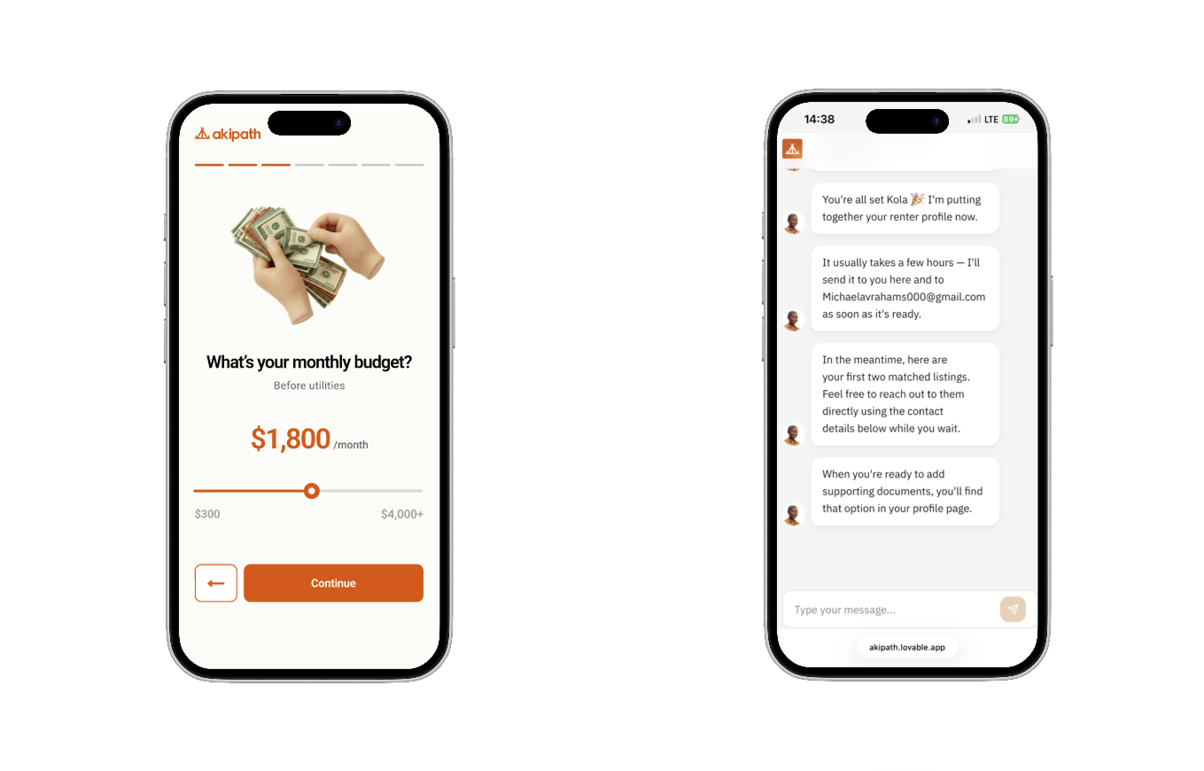 Before and after: the original chat interface next to the stepped budget slider