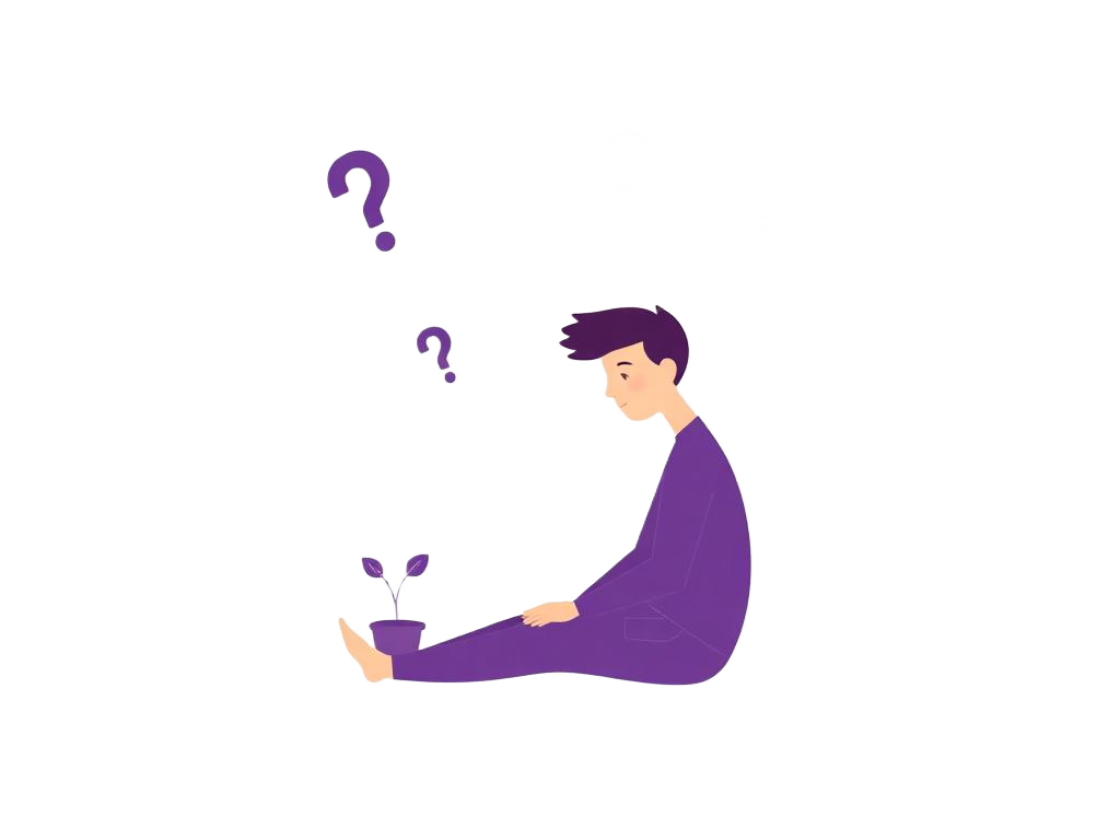 Person surrounded by question marks